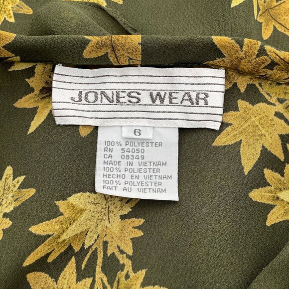 Jones Wear Long Bell Sleeve V-Neck Ruffled Button Front VTG Leaves Blouse 6 - Picture 5 of 8